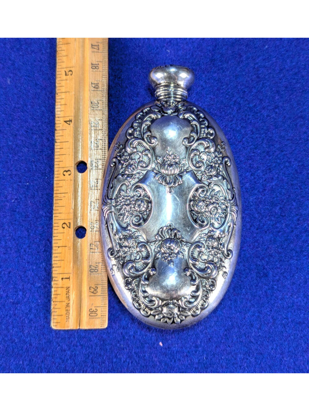 Antique Sterling Silver Repousse Perfume Scent Flask Floral Victorian Revival - Picture 8 of 11